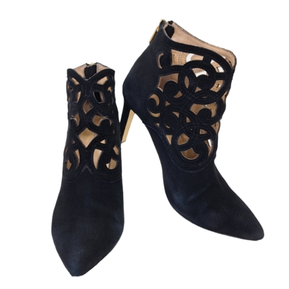 Adrienne Vittadini Shoes - Adrienne Vittadini Nidia Women's Black Suede Leather Laser Cut Ankle Boots 7